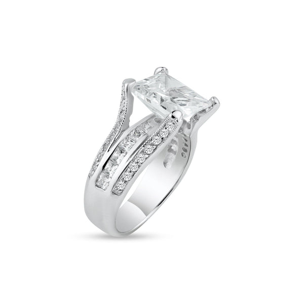 Silver 925 Rhodium Plated Princess Cut CZ Bridal Ring