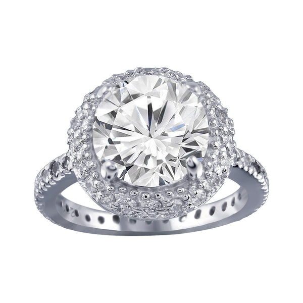 Rhodium Plated 925 Sterling Silver Clear Cluster CZ Antique Bridal Ring