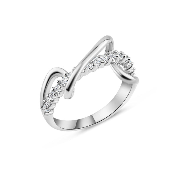 Silver 925 Rhodium Plated CZ Winding Zigzag Ring