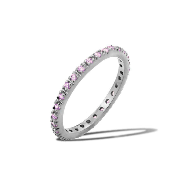 Rhodium Plated 925 Sterling Silver Plated Birthstone Inlay Eternity Ring June