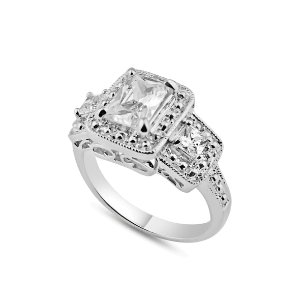 Rhodium Plated 925 Sterling Silver 3 Set Square Clear CZ Bridal Ring