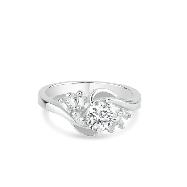 Silver 925 Rhodium Plated Clear Multi Shaped CZ Twist Fan Bridal Ring