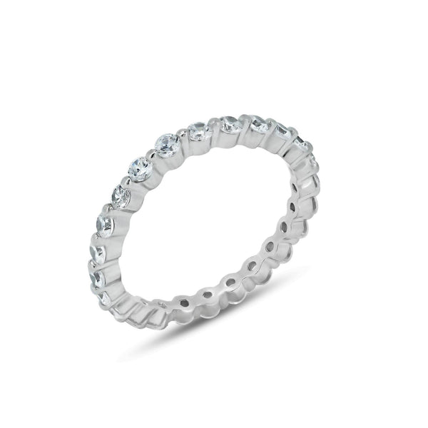 Silver 925 Rhodium Plated Clear CZ Stackable Eternity Ring
