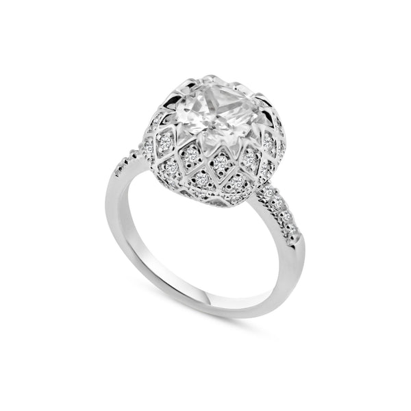 Silver 925 Rhodium Plated Clear Micro Pave Set CZ Bridal Ring