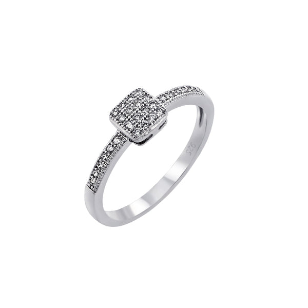 Silver 925 Rhodium Plated Clear Inlay CZ Square Ring