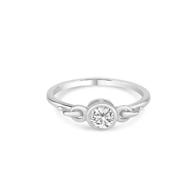 Silver 925 Rhodium Plated Bezel Set Clear CZ Ring
