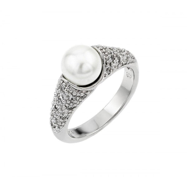 Silver 925 Rhodium Plated Synthetic Pearl Ring