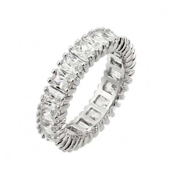 Silver 925 Rhodium Plated Clear Rectangular CZ Eternity Ring