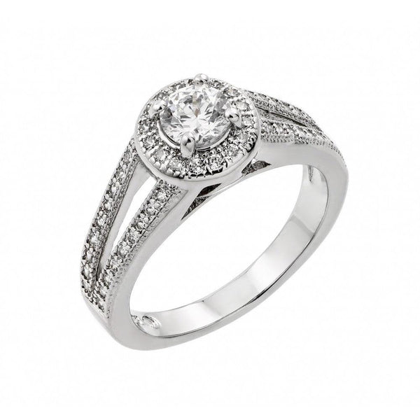Silver 925 Rhodium Plated Clear Round CZ Bridal Engagement Ring