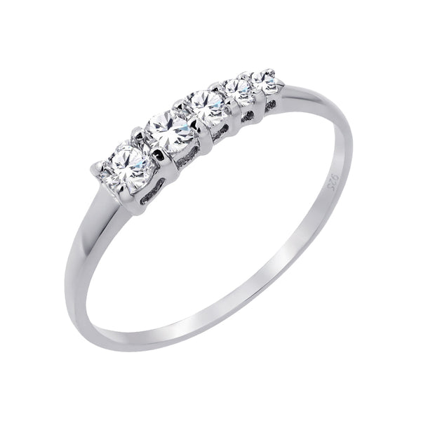 Silver 925 Rhodium Plated 5 Stone Set Clear CZ Graduating Ring