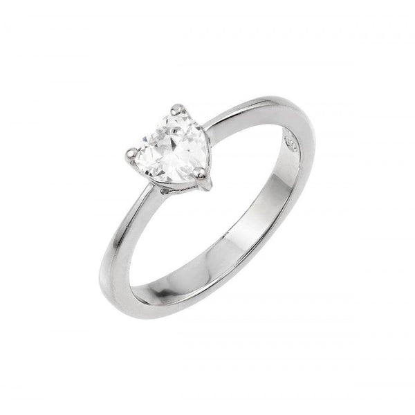 Silver 925 Rhodium Plated Clear CZ  Solitaire Ring