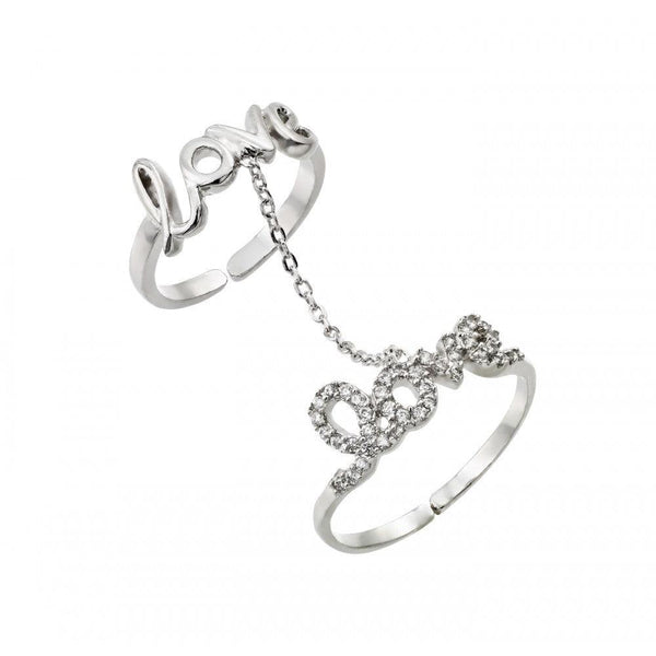 Silver 925 Rhodium Plated Clear CZ Love Knuckle Slave Ring
