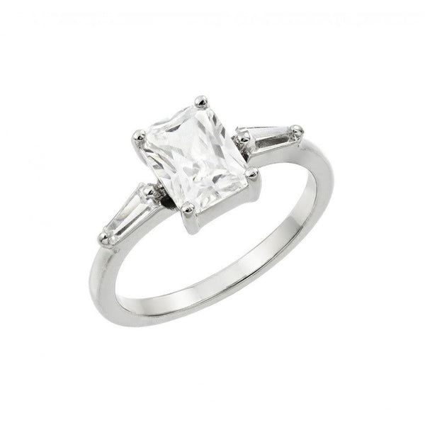 Silver 925 Rhodium Plated Clear Rectangular Center CZ Ring