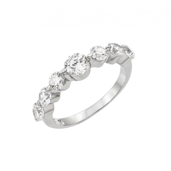 Silver 925 Rhodium Plated Clear Round 7 Stone Set CZ Row Ring