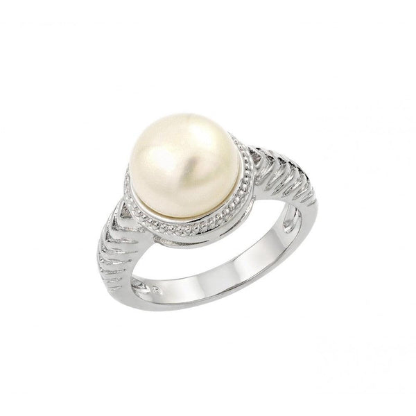Silver 925 Rhodium Plated Fresh Water Pearl Center Rope Ring
