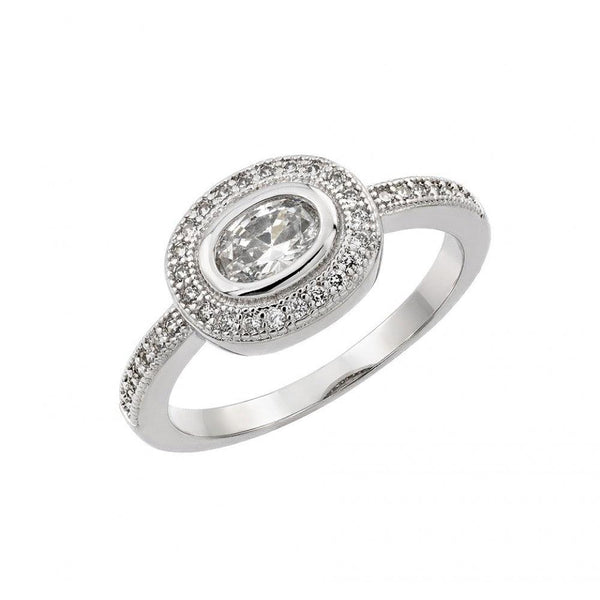 Silver 925 Rhodium Plated Clear CZ Oval Ring