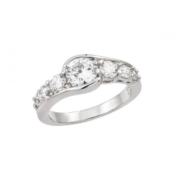 Silver 925 Rhodium Plated Clear Round CZ Single Row Ring
