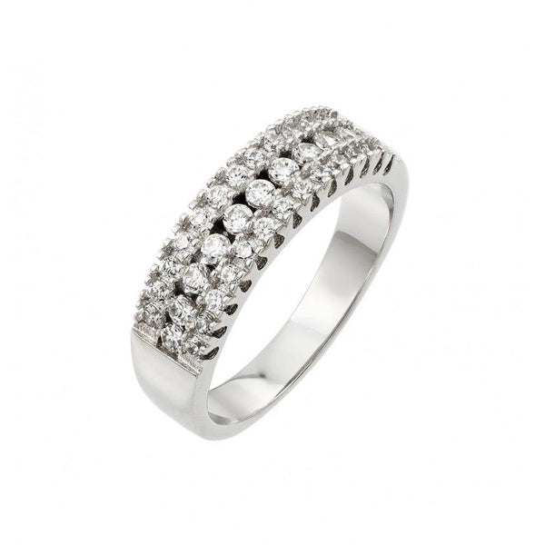 Silver 925 Rhodium Plated Clear Pave Set CZ Half Ring