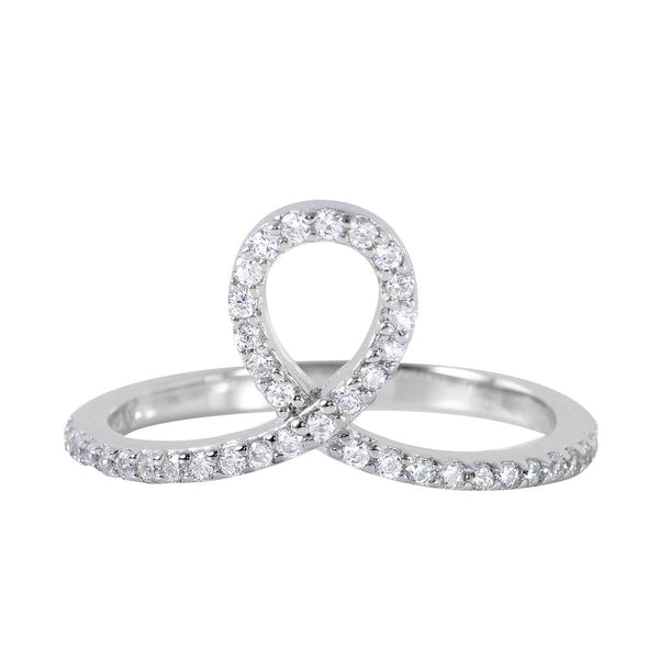 Silver 925 Rhodium Plated Clear Pave Set CZ Loop Ring