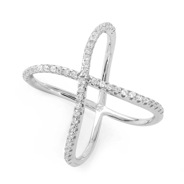 Silver 925 Rhodium Plated Wavy X Ring
