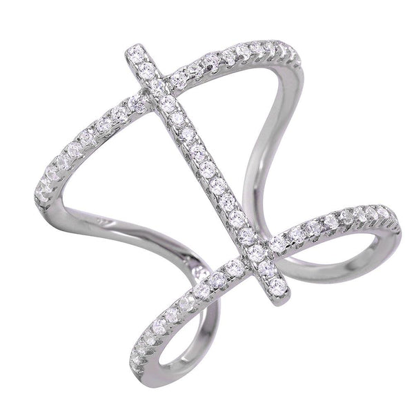 Silver 925 Rhodium Plated Open Pringle Hyperbolic Paraboloid and Perpendicular Stick Ring
