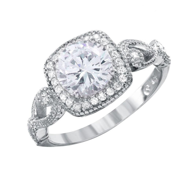 Silver 925 Rounded Square Shaped Ring with CZ Centerpiece and Accents