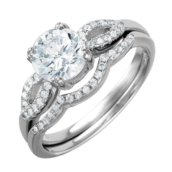 Silver 925 Rhodium Plated Open Wave Design Band Round CZ Center Bridal Ring