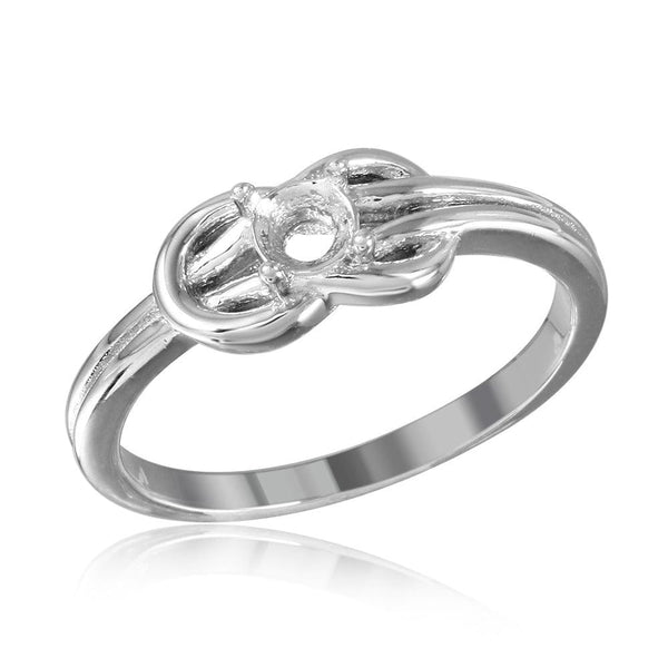 Silver 925 Rhodium Plated Double Knot Single Stone Mounting Ring