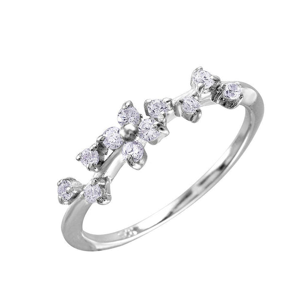 Silver 925 Rhodium Plated Petal CZ Design Ring