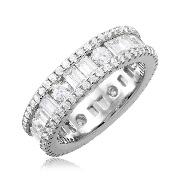 Silver 925 Rhodium Plated Eternity Band with Baguette CZ Stones