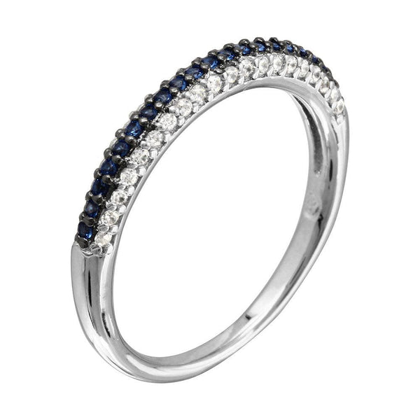 Rhodium Plated 925 Sterling Silver Blue and Clear Stackable Ring