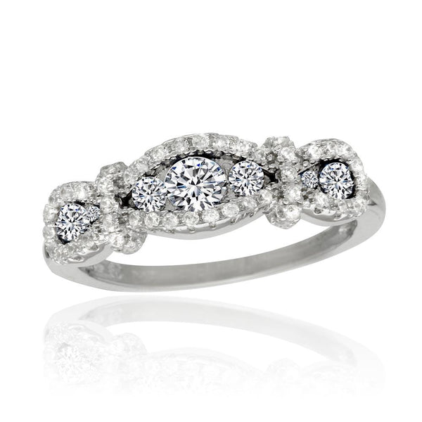 Rhodium Plated 925 Sterling Silver Knotted Clear CZ Ring