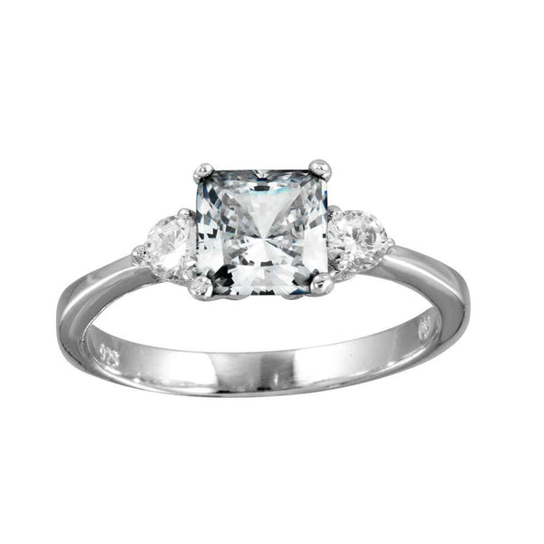 Rhodium Plated 925 Sterling Silver Clear CZ Center Stone Ring