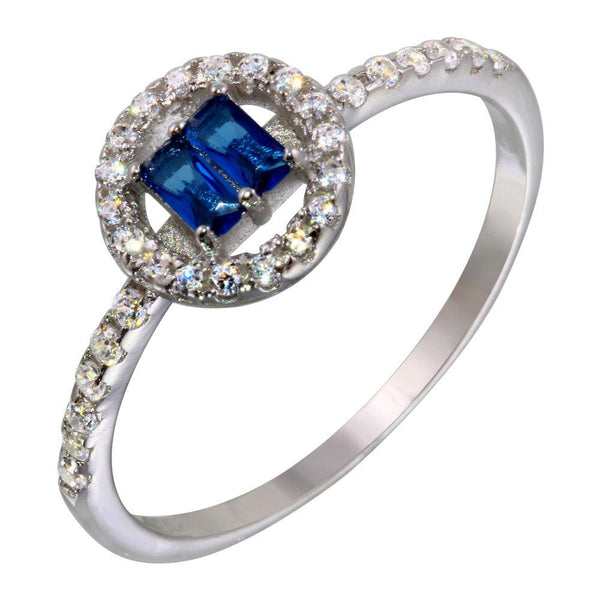 Rhodium Plated 925 Sterling Silver Blue Stone with CZ