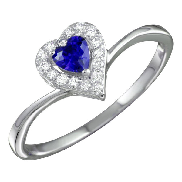 Rhodium Plated 925 Sterling Silver Blue Heart Ring with CZ