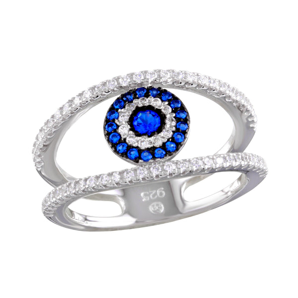 Rhodium Plated 925 Sterling Silver Evil Eye Ring with CZ