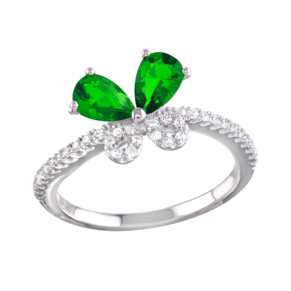 Rhodium Plated 925 Sterling Silver Green Butterfly CZ Ring