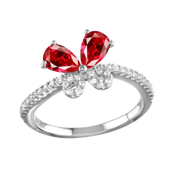 Rhodium Plated 925 Sterling Silver Red Butterfly CZ Ring