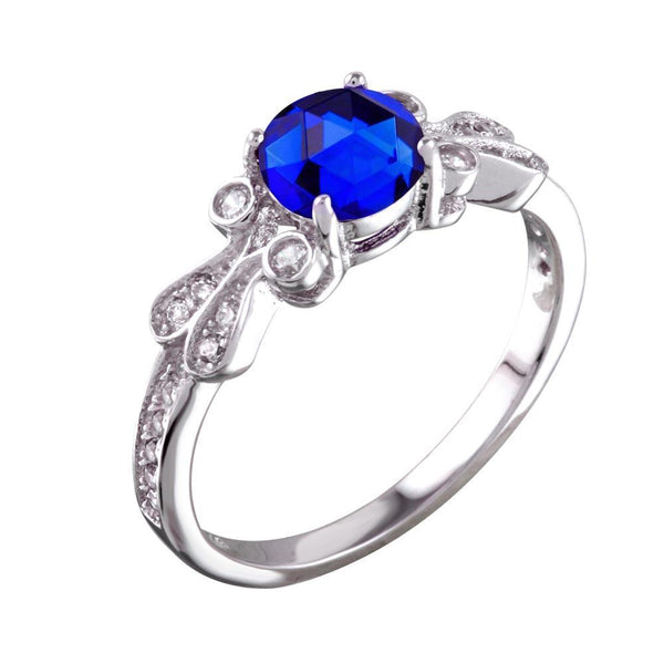 Rhodium Plated 925 Sterling Silver Blue Oval CZ Ring
