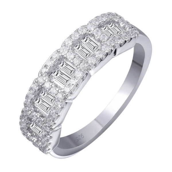 Rhodium Plated 925 Sterling Silver 5 Square CZ Stone Ring