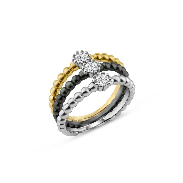 Three-Tone 925 Sterling Silver CZ Ring Set