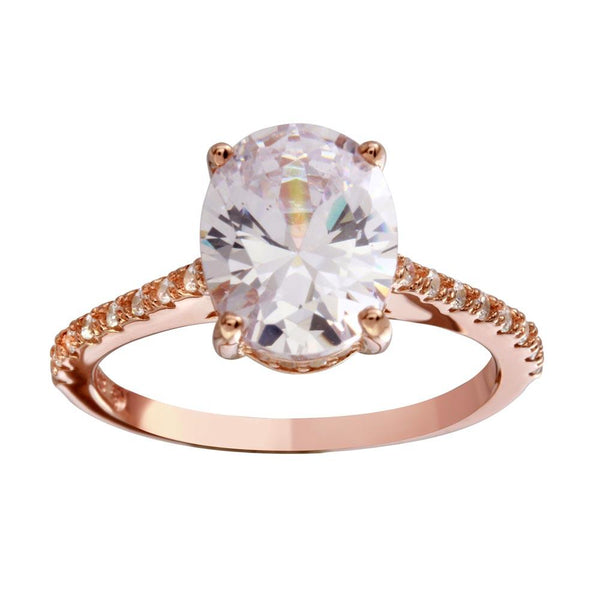 Rose Gold Plated 925 Sterling Silver Oval Solitaire CZ Band Ring