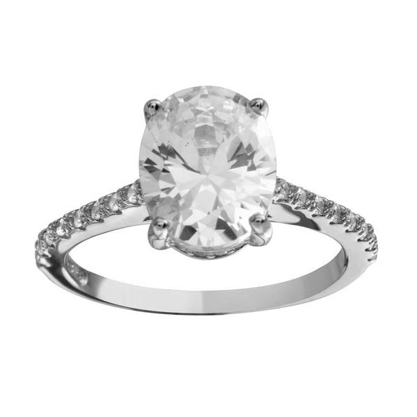 Rhodium Plated 925 Sterling Silver Oval Solitaire CZ Band Ring