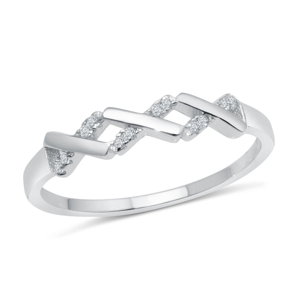 Rhodium Plated 925 Sterling Silver ZigZag Pattern Ring with CZ