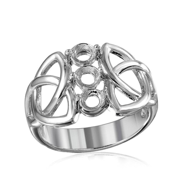 Silver 925 Rhodium Plated Triquetra Shank 3 Stones Mounting Ring