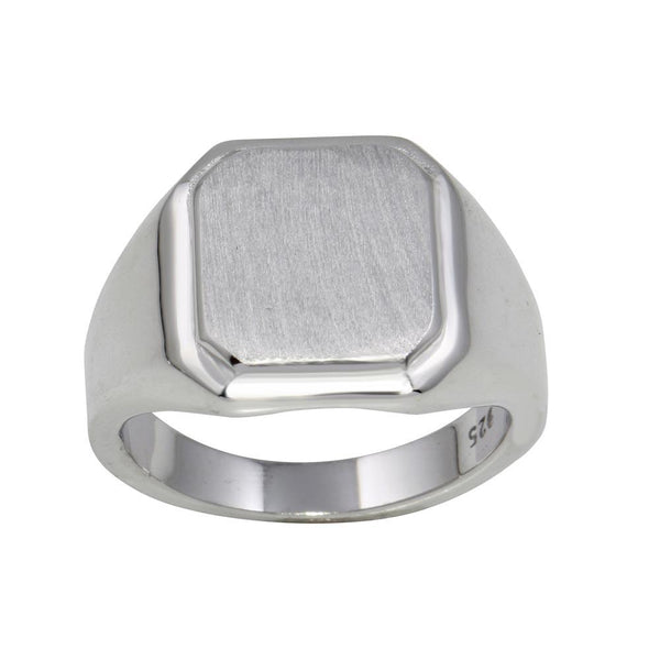 Rhodium Plated 925 Sterling Silver Engravable Octagon Ring with Matte Finish