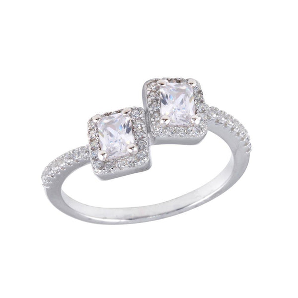 Rhodium Plated 925 Sterling Silver Double Square Clear Center CZ Ring