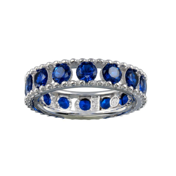 Rhodium Plated 925 Sterling Silver Round Blue CZ Band