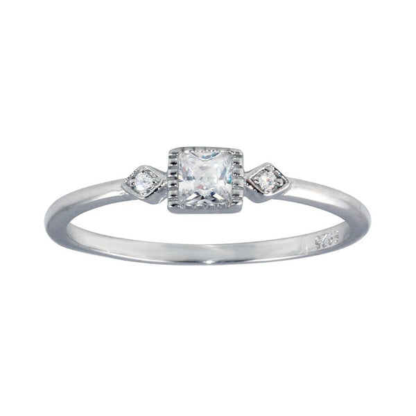 Rhodium Plated 925 Sterling Silver Square CZ Center Ring