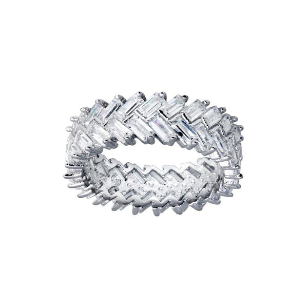 Rhodium Plated 925 Sterling Silver Baguette CZ Ring